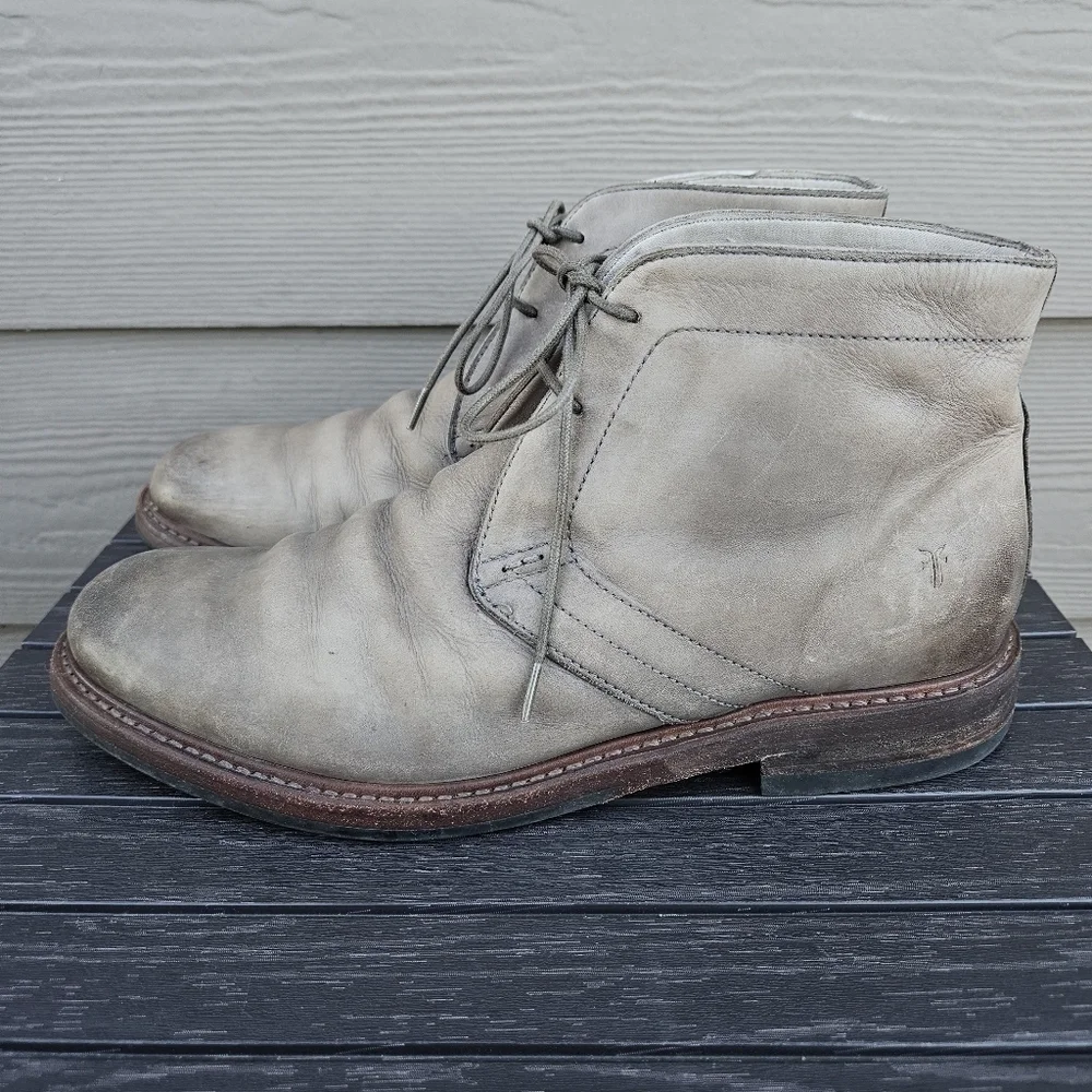 Frye Murray Chukka Boots Taupe Gray Green Lace Up Short Boots Casual Men's 10